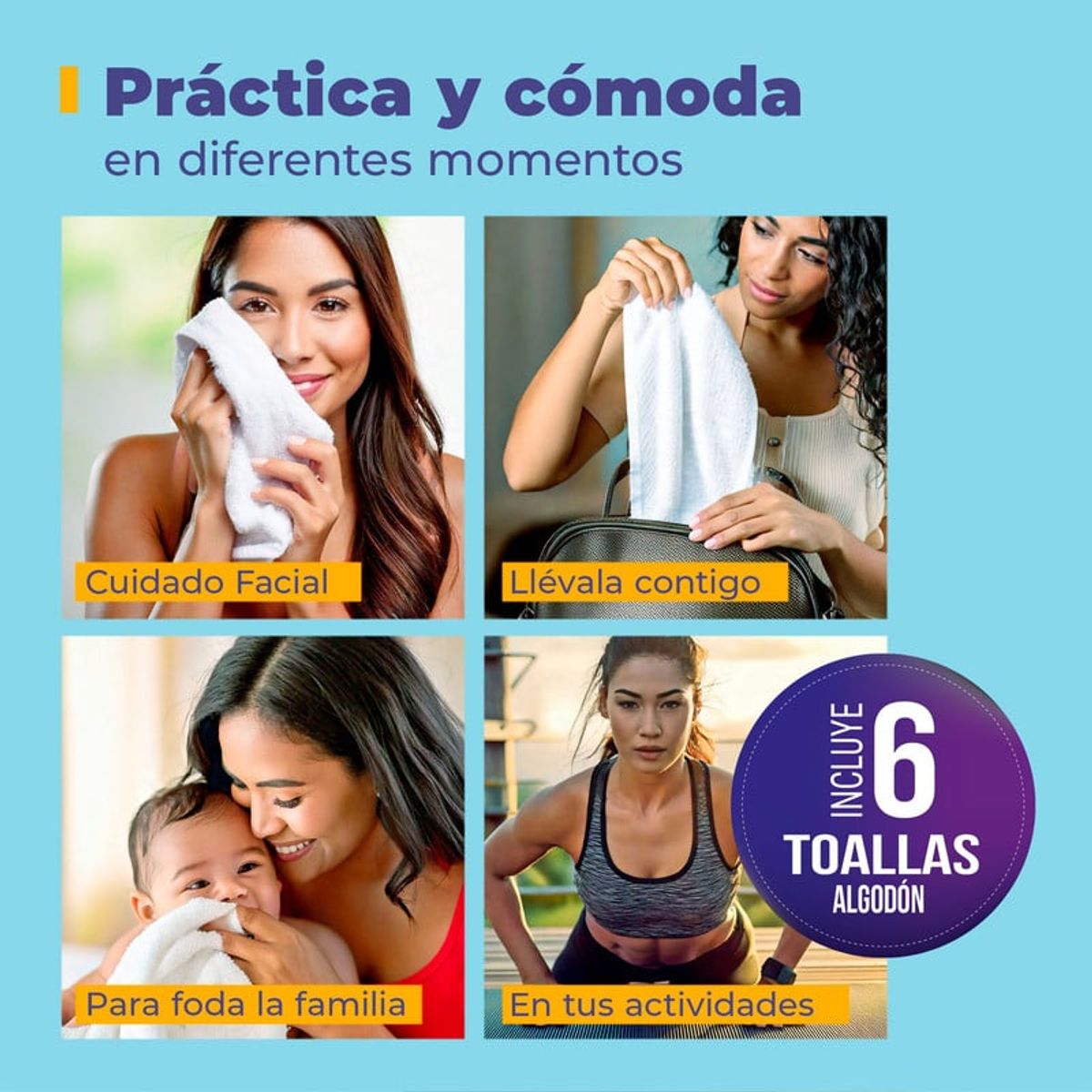 ENERGY PLUS - Set x6 Toalla de Mano Algodón Suavidad Alta Absorción Gym