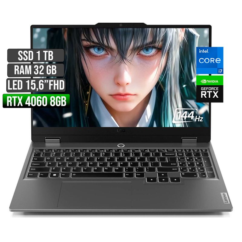 LENOVO - LENOVO LOQ INTEL CORE I7-13650HX RTX 4060 8GB SSD 1TB RAM 32GB LED 15,6" FHD 144Hz