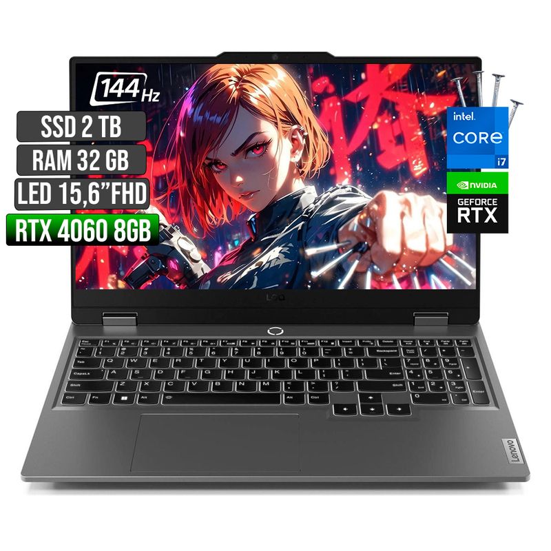 LENOVO - LENOVO LOQ INTEL CORE I7-13650HX RTX 4060 8GB SSD 2TB RAM 32GB LED 15,6" FHD 144Hz