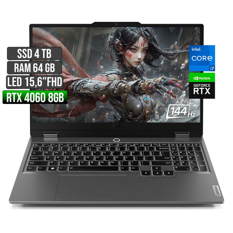 LENOVO - LENOVO LOQ INTEL CORE I7-13650HX RTX 4060 8GB SSD 4TB RAM 64GB LED 15,6" FHD 144Hz