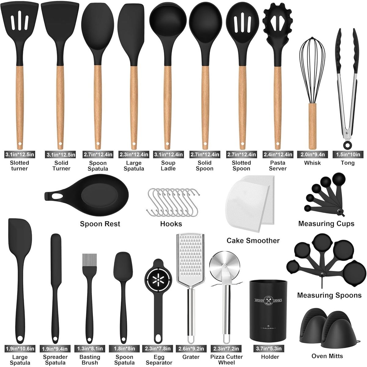 ONE PIXEL - Set Utensilios En Silicona Para Cocina Juego Cuchillos X43 Negro