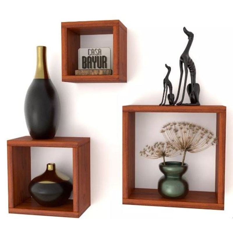GENERICO - Set Combo 3 Repisas Cubos Flotante Decorativo Minimalista Cedro