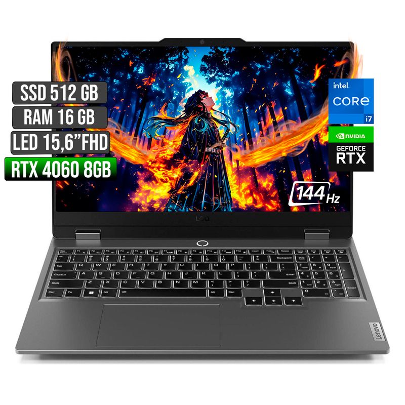 LENOVO - LENOVO LOQ INTEL CORE I7-13650HX RTX 4060 8GB SSD 512GB RAM 16GB LED 15,6" FHD 144Hz