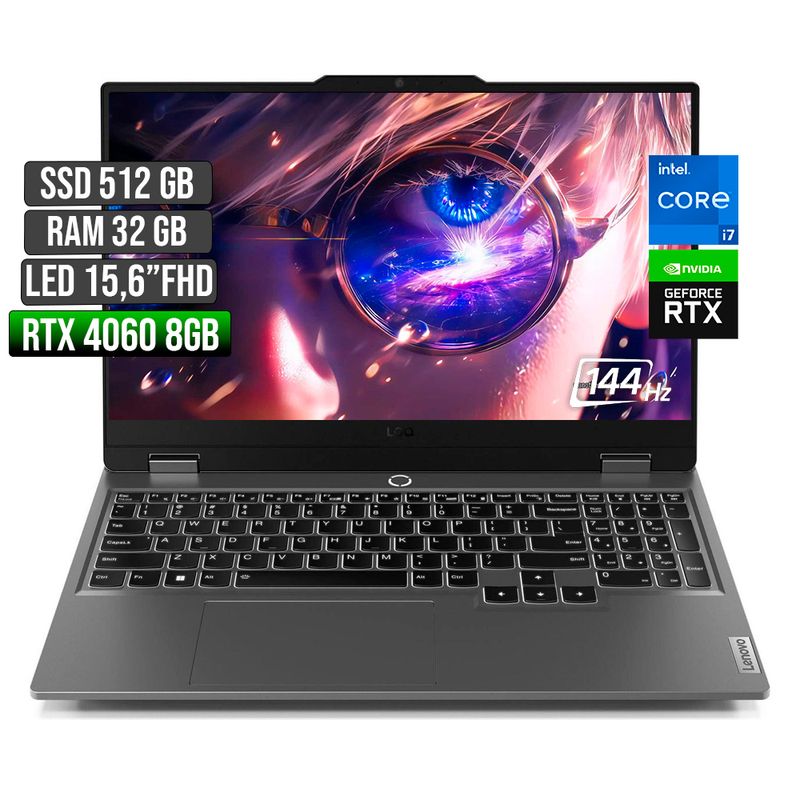 LENOVO - LENOVO LOQ INTEL CORE I7-13650HX RTX 4060 8GB SSD 512GB RAM 32GB LED 15,6" FHD 144Hz