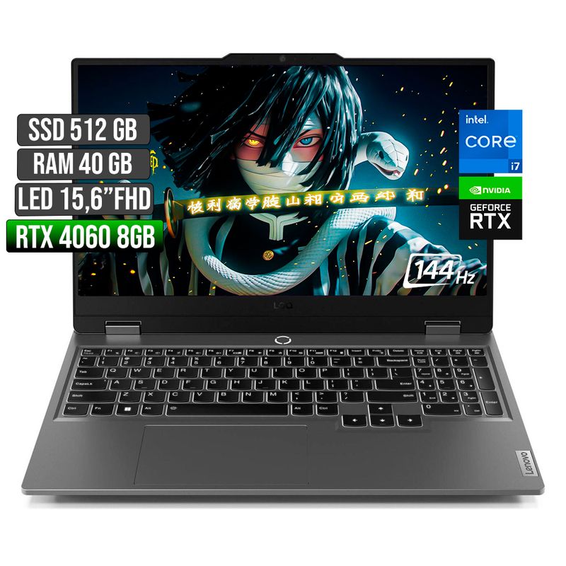 LENOVO - LENOVO LOQ INTEL CORE I7-13650HX RTX 4060 8GB SSD 512GB RAM 40GB LED 15,6" FHD 144Hz