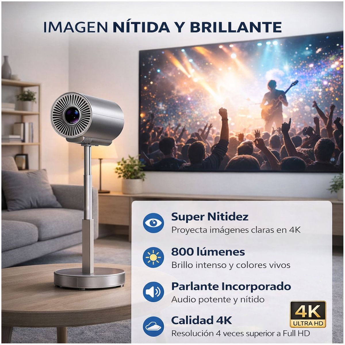 ONE PIXEL - Proyector VIdeo Beam 4K Cine Con Tripode Para PC TV Bluetooth con Enfoque Automatico Portatil