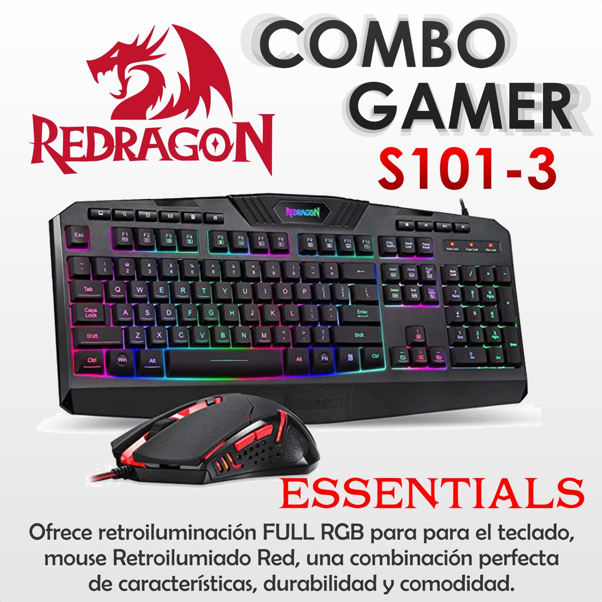 REDRAGON - Combo Gamer 2en1 Redragon S101 Teclado K503 Rgb Mouse M601