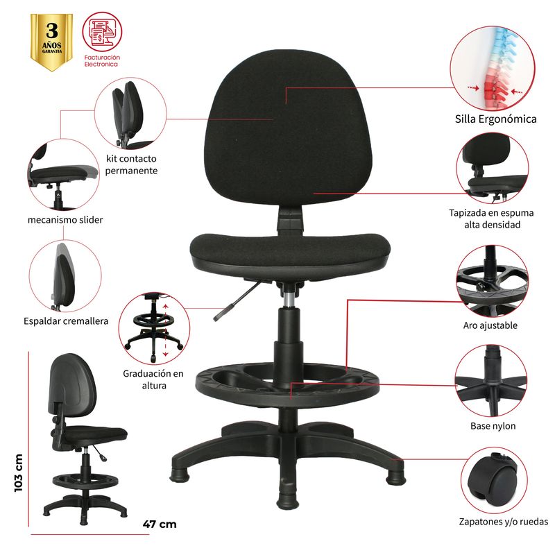 MUEBLESYA - Silla Herradura Media Cajero Base y Aro Nylon Sin Brazos