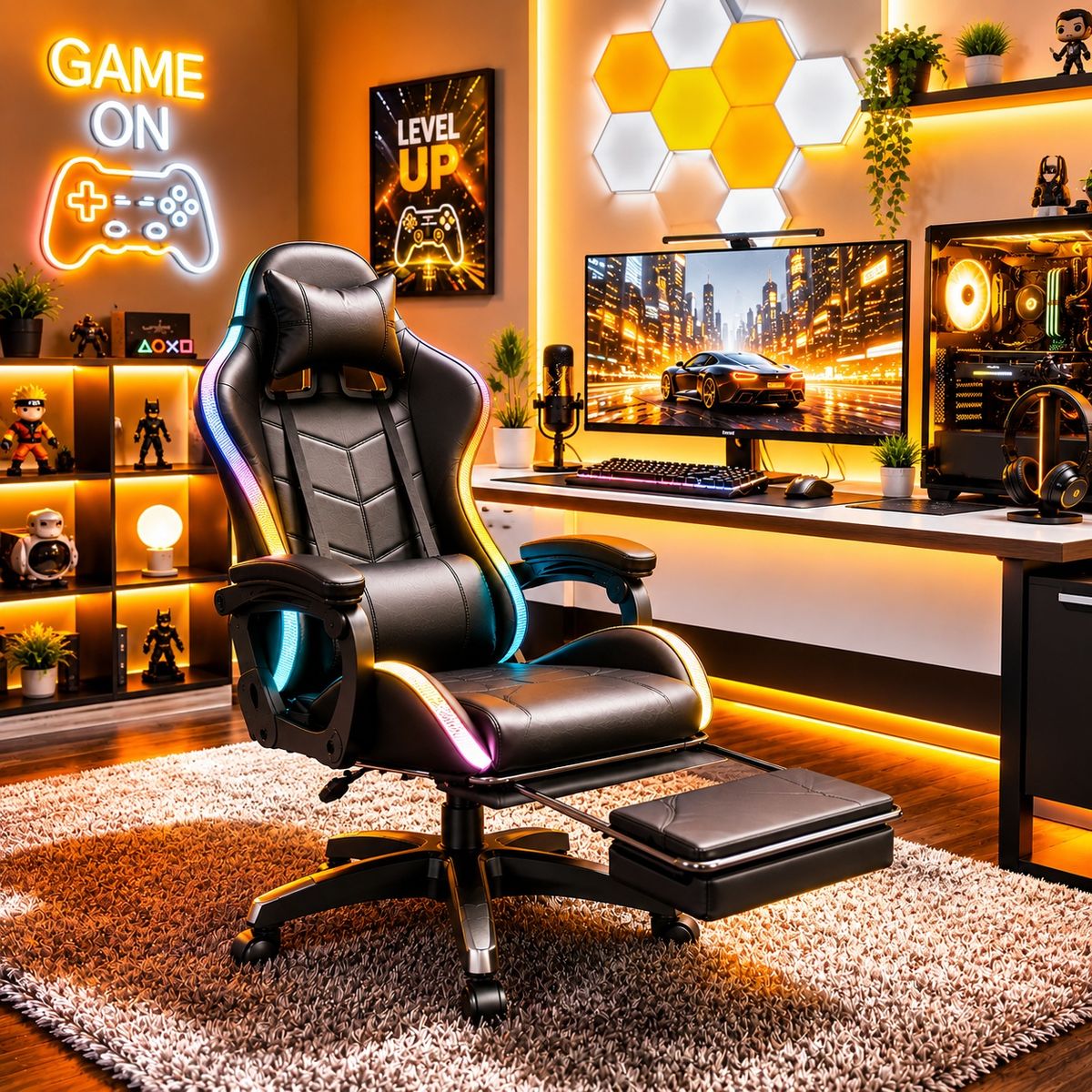 GENERICO - Silla Gamer Rgb Oficina Hogar Tapizada En Cuero Sintetico