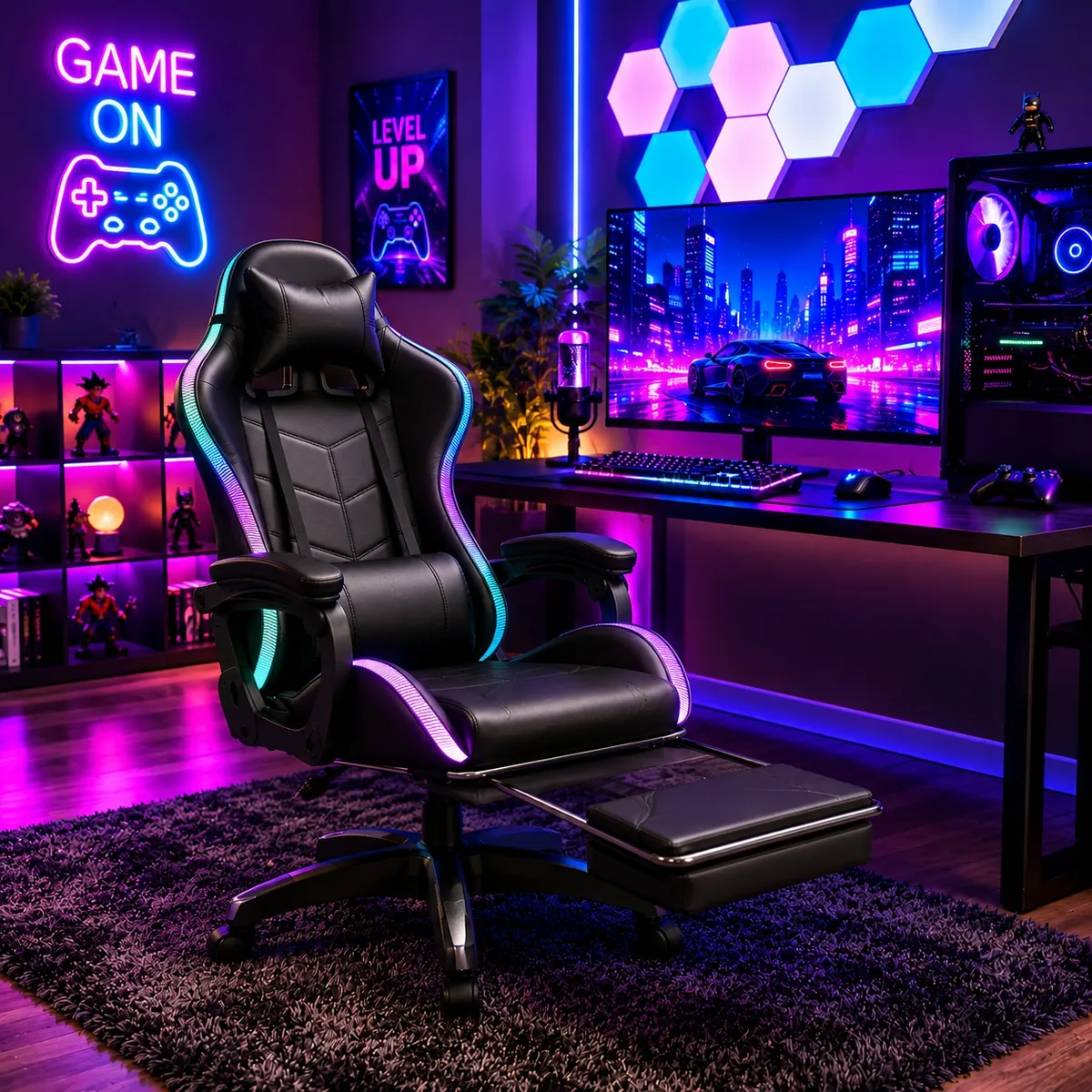 GENERICO - Silla Gamer Rgb Oficina Hogar Tapizada En Cuero Sintetico