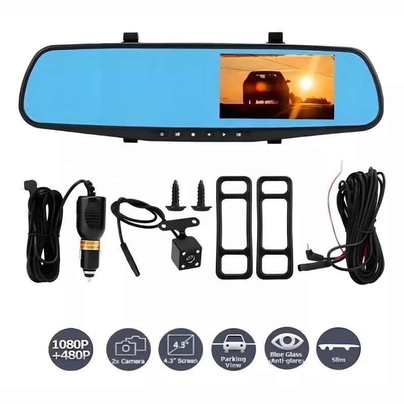 JOMA - Espejo Retrovisor Doble Cámara Pantalla 43 Full Hd Carro