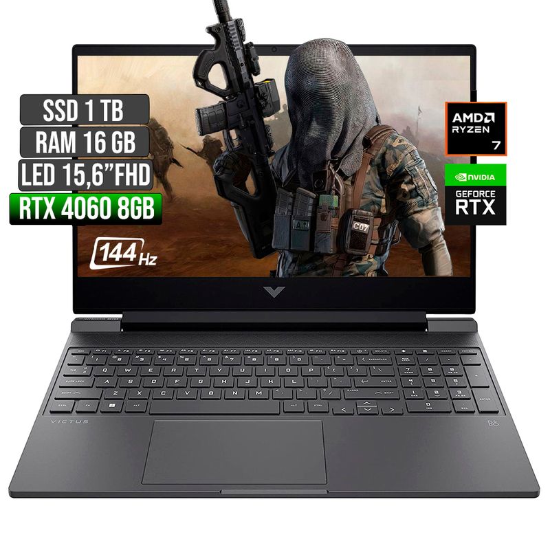 HP - HP VICTUS AMD RYZEN 7-8845HS RTX 4060 8GB SSD 1TB RAM 16GB LED 15,6" FHD 144Hz