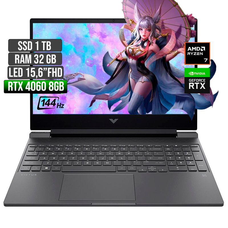 HP - HP VICTUS AMD RYZEN 7-8845HS RTX 4060 8GB SSD 1TB RAM 32GB LED 15,6" FHD 144Hz