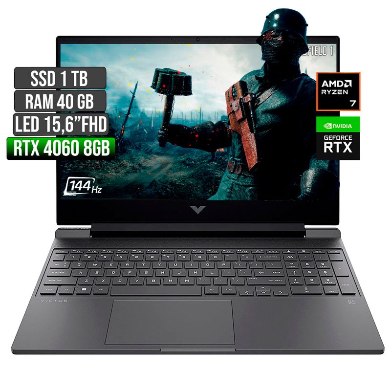 HP - HP VICTUS AMD RYZEN 7-8845HS RTX 4060 8GB SSD 1TB RAM 40GB LED 15,6" FHD 144Hz