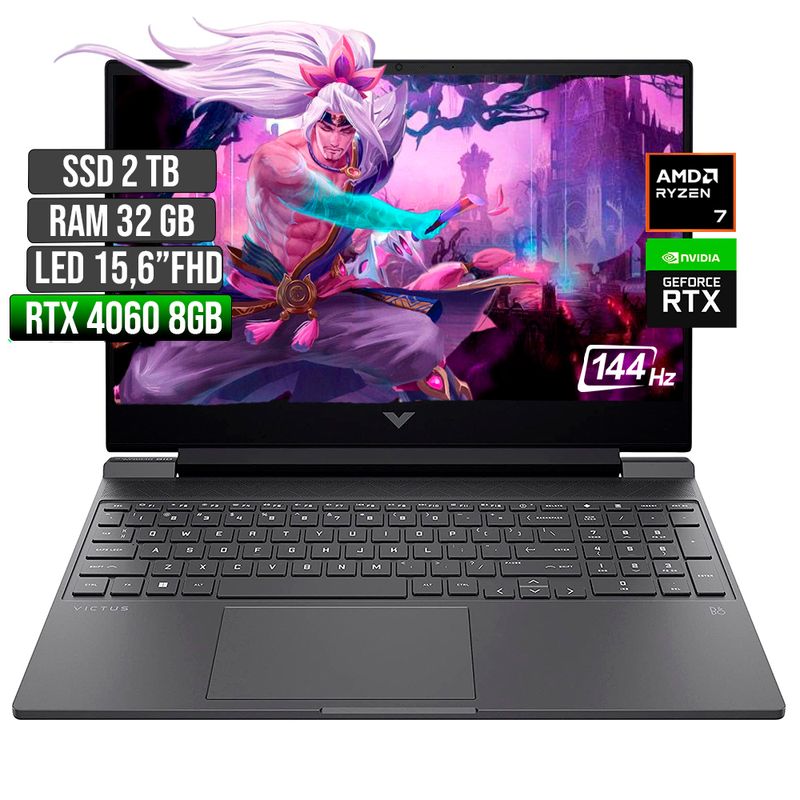 HP - HP VICTUS AMD RYZEN 7-8845HS RTX 4060 8GB SSD 2TB RAM 32GB LED 15,6" FHD 144Hz