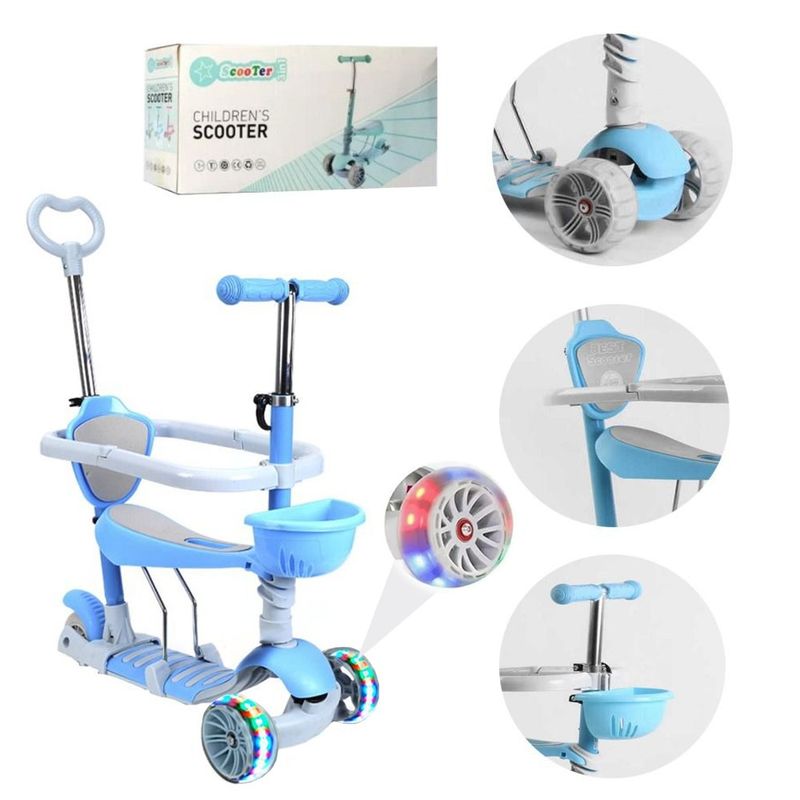 GENERICO - Scooter - Patineta 5 En 1 Para Niños Y Niñas Con Silla azul