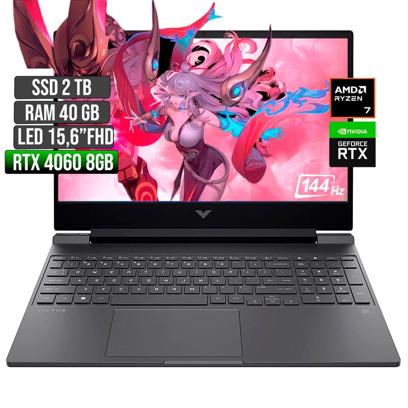HP - HP VICTUS AMD RYZEN 7-8845HS RTX 4060 8GB SSD 2TB RAM 40GB LED 15,6" FHD 144Hz