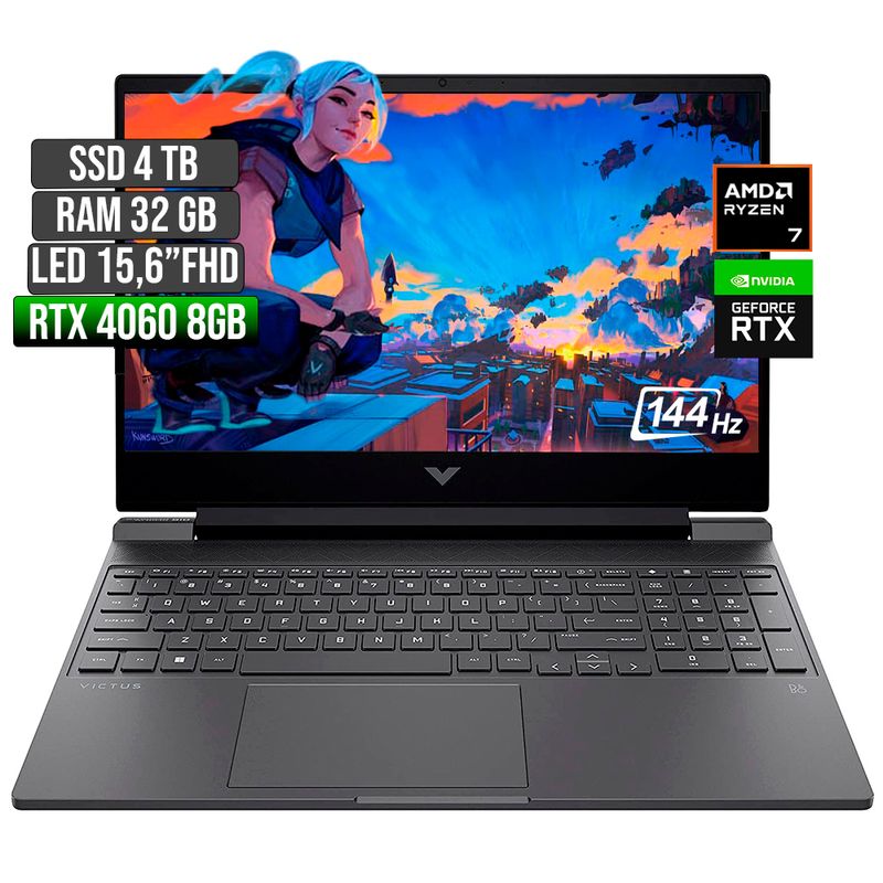 HP - HP VICTUS AMD RYZEN 7-8845HS RTX 4060 8GB SSD 4TB RAM 32GB LED 15,6" FHD 144Hz
