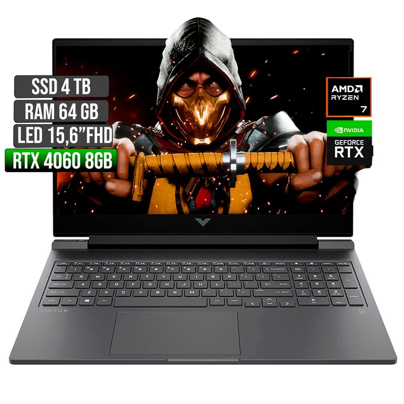 HP - HP VICTUS AMD RYZEN 7-8845HS RTX 4060 8GB SSD 4TB RAM 64GB LED 15,6" FHD 144Hz