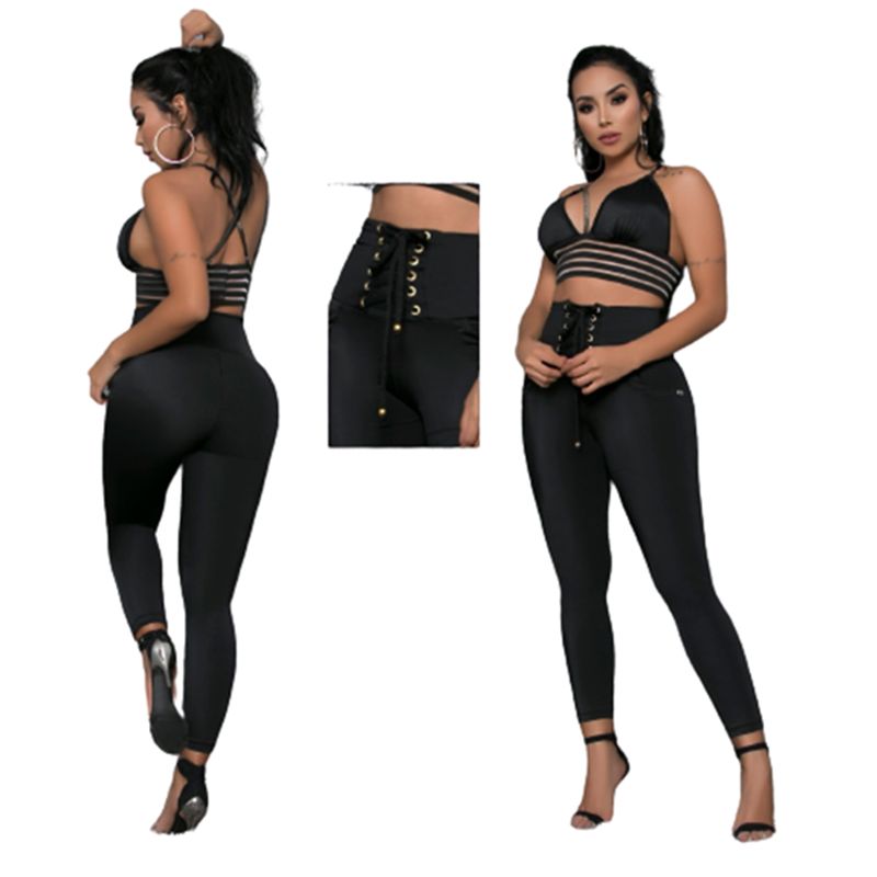 VIA7 - leggins pegado con trenza en la pretina glamour