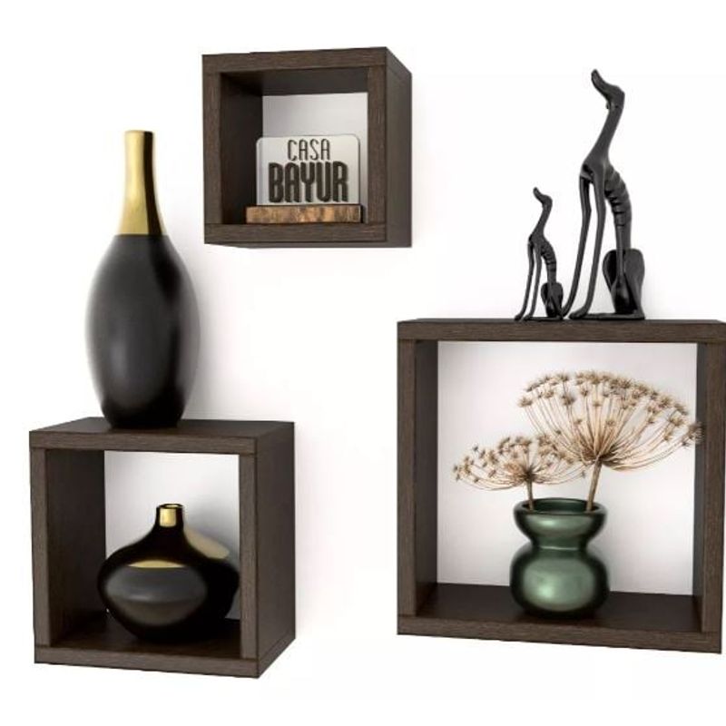 GENERICO - Set Combo 3 Repisas Cubos Flotante Decorativo Minimalista WENGUE