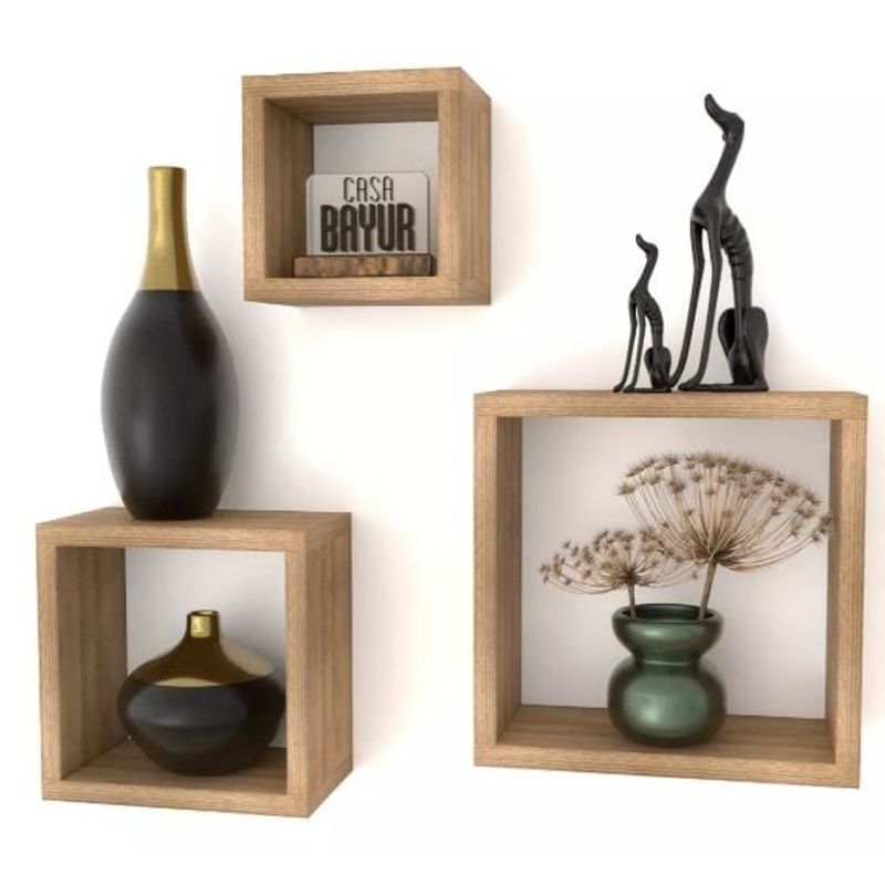 GENERICO - Set Combo 3 Repisas Cubos Flotante Decorativo Minimalista AMARETTO