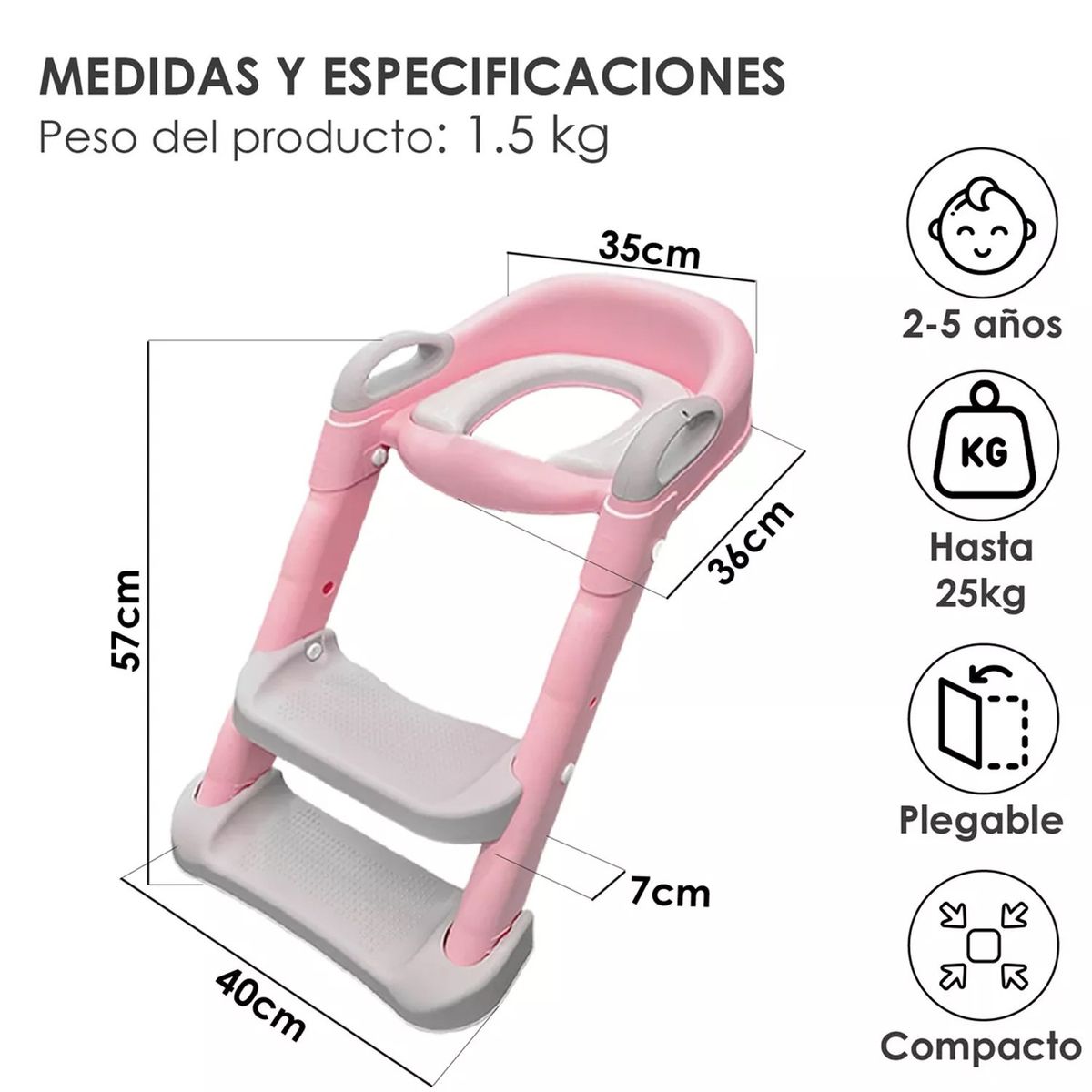 ONE PIXEL - Escalera Baño Entrenamiento Bebe Rosada One Pixel