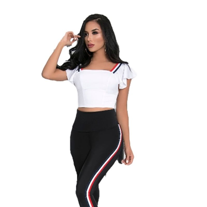 VIA7 - Blusa corta de boleros en las mangas y amarre espalda
