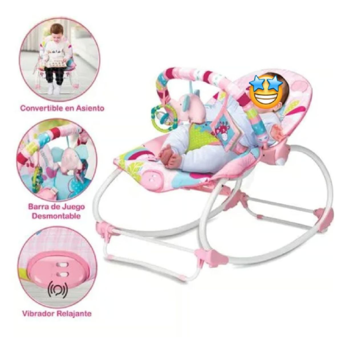 GENERICO - SILLA MECEDORA TRANSFORMABLE CON MUSICA PARA BEBE