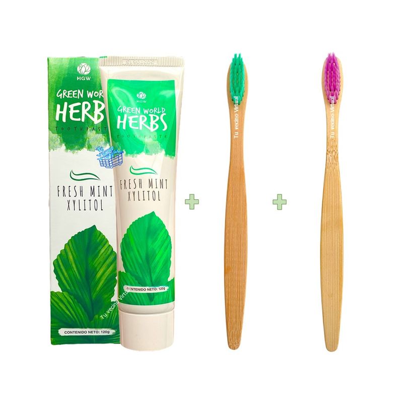 GENERICO - Pasta Dental Herbal Hgw Natural + 2 Cepillos Dental Bambu Ecologico