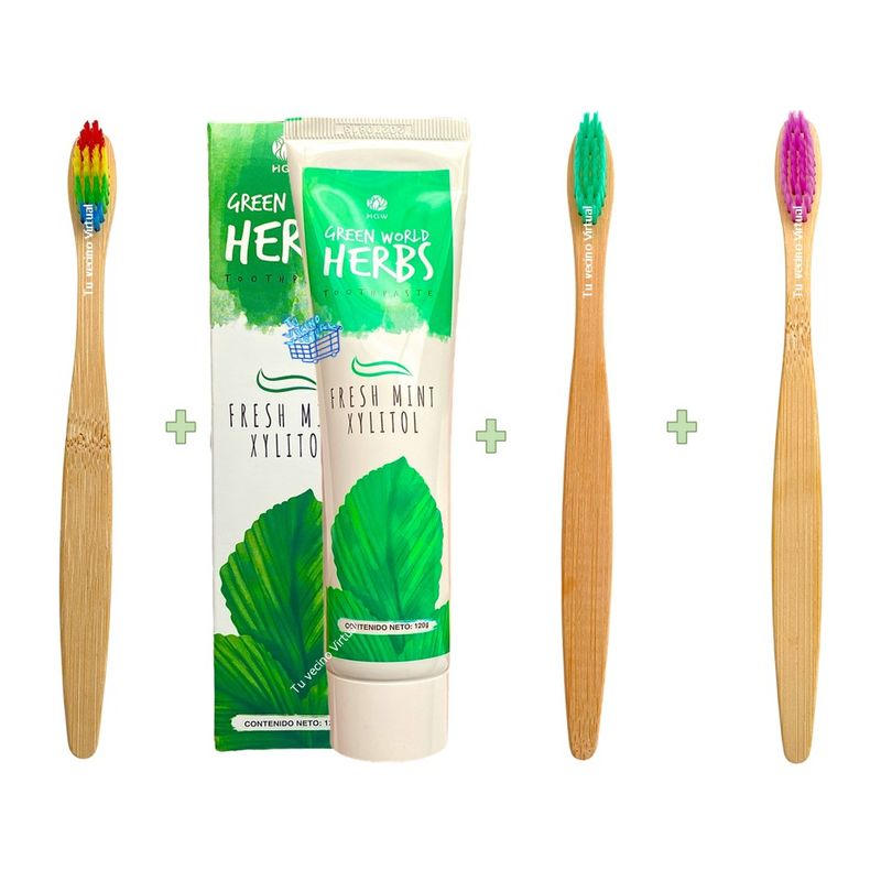 GENERICO - Pasta Dental Herbal Hgw Natural + 3 Cepillos Dental Bambu Ecologico