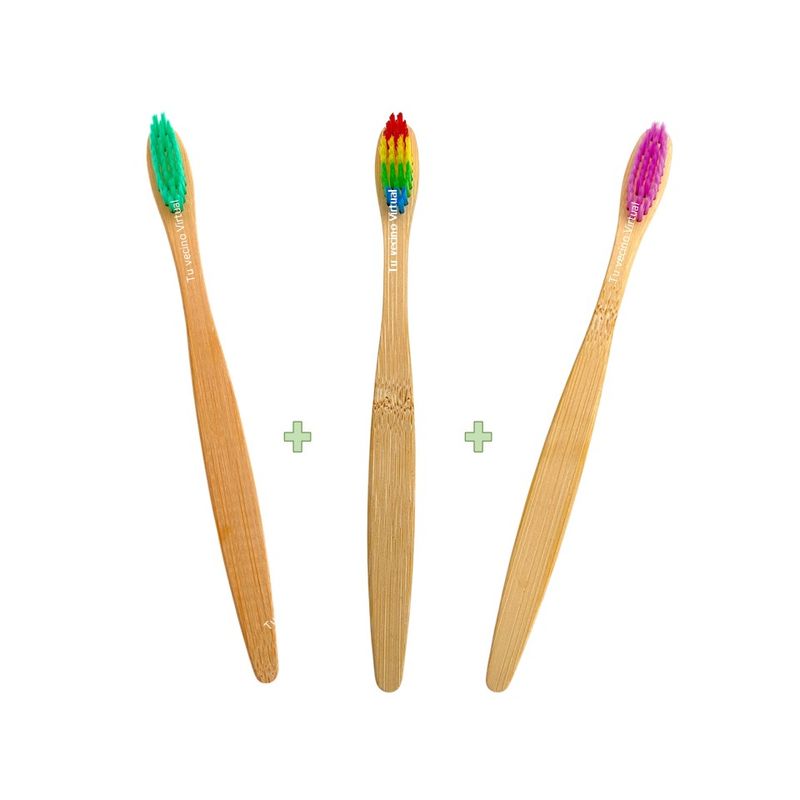 GENERICO - 3 Cepillos Dentales De Bambu Ecologico