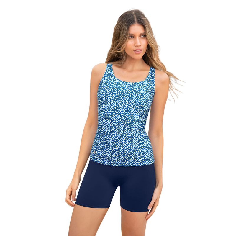LEONISA - Vestido de baño de dos piezas camiseta y short de control de abdomen