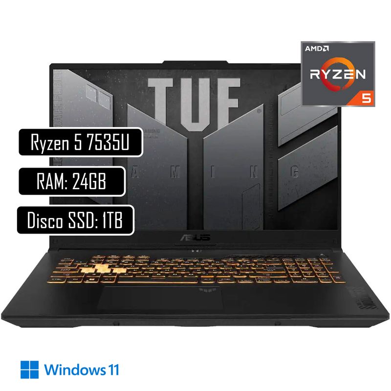 ASUS - PORTATIL ASUS TUF GAMING AMD RYZEN 5 7535HS 24GBDDR5 1TB SSD PANT 15,6" FHD RTX 2050 4GB
