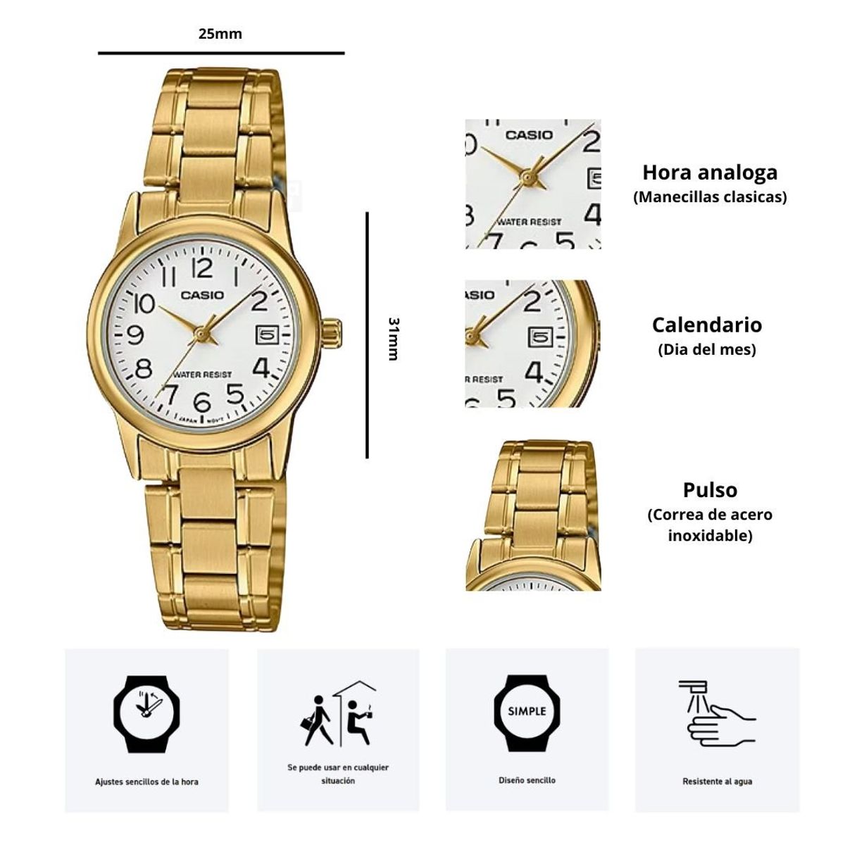 CASIO - Reloj Casio Referencia LTP-V002G-7B2 Diseño Elegante