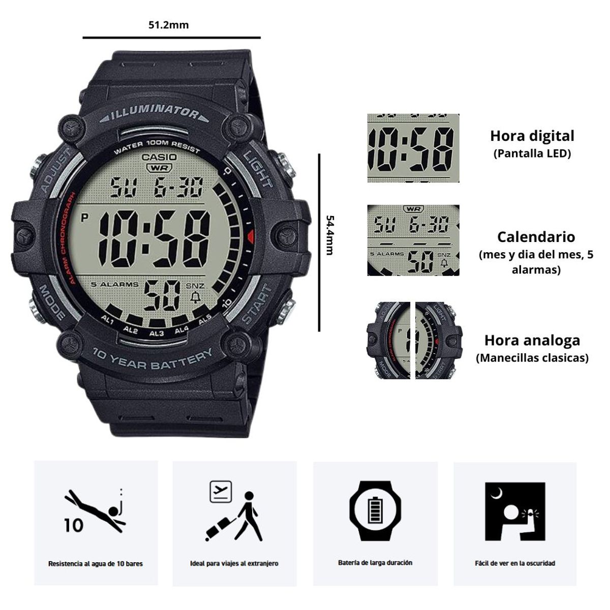 CASIO - Reloj Casio Modelo AE-1500WH-1A Diseño Deportivo
