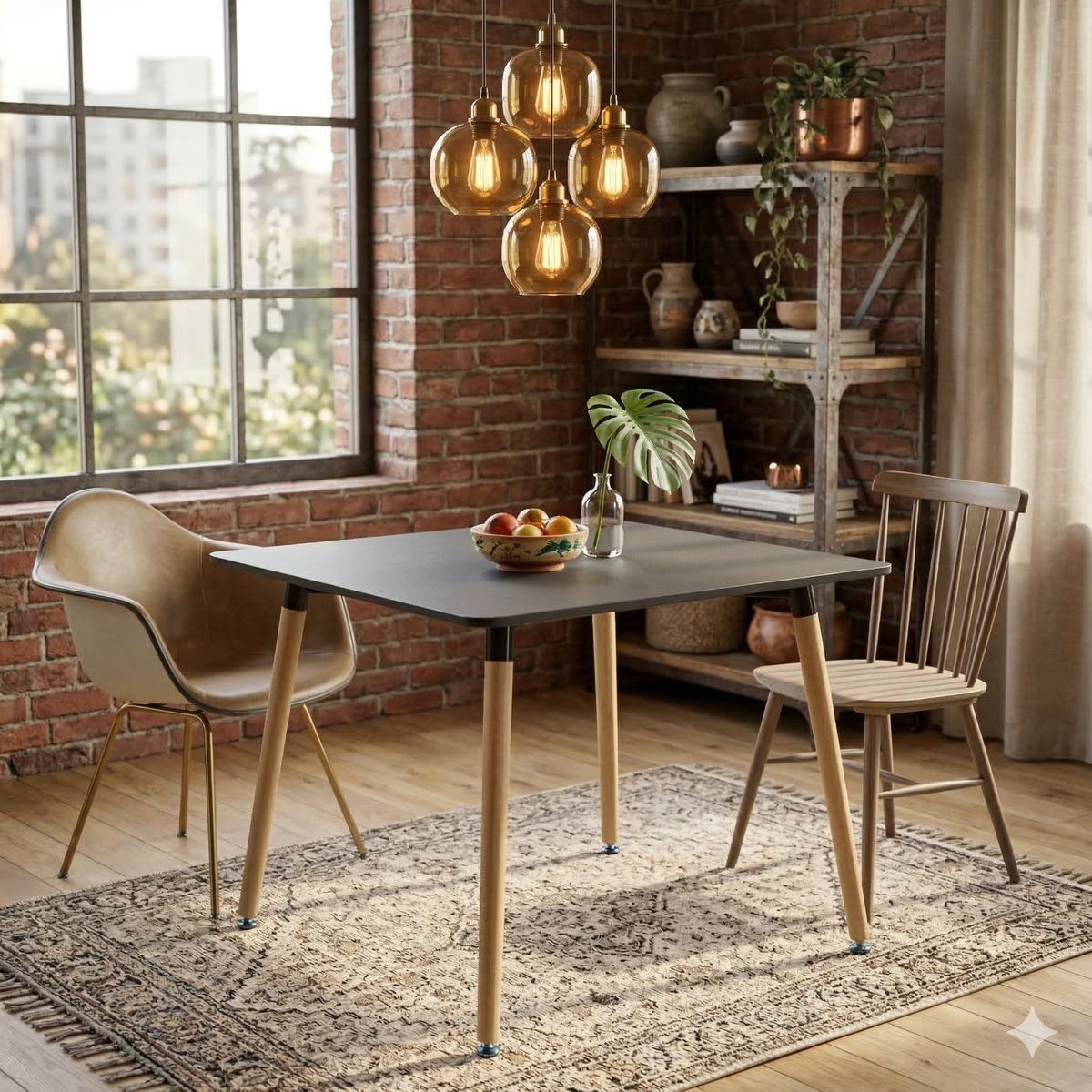 AKIVOY - Mesa de Comedor Eames Cuadrada Color Negro