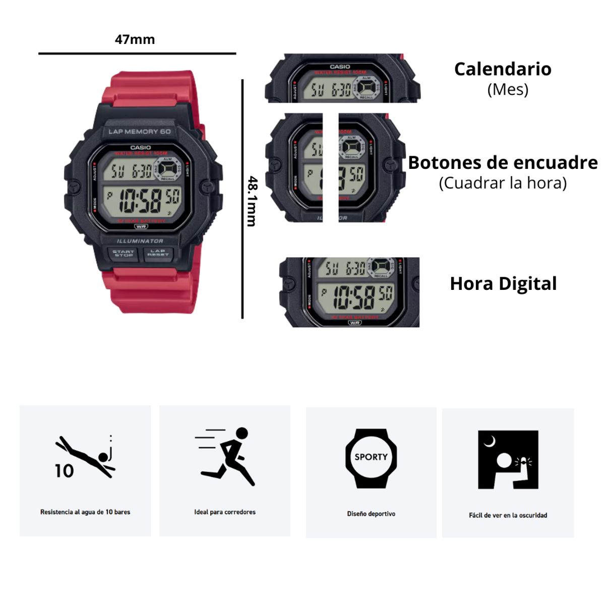 CASIO - Reloj Casio WS-1400H-4A Diseño Deportivo