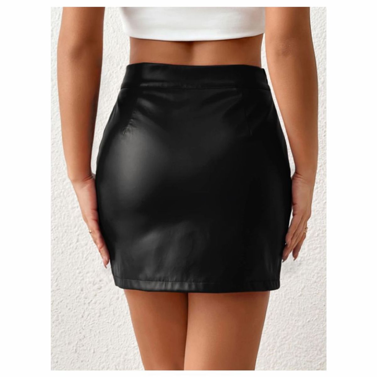 RAINBOW MODA - Falda Mujer Negra Corta Cuero Ajustada de Moda Abertura Adelante