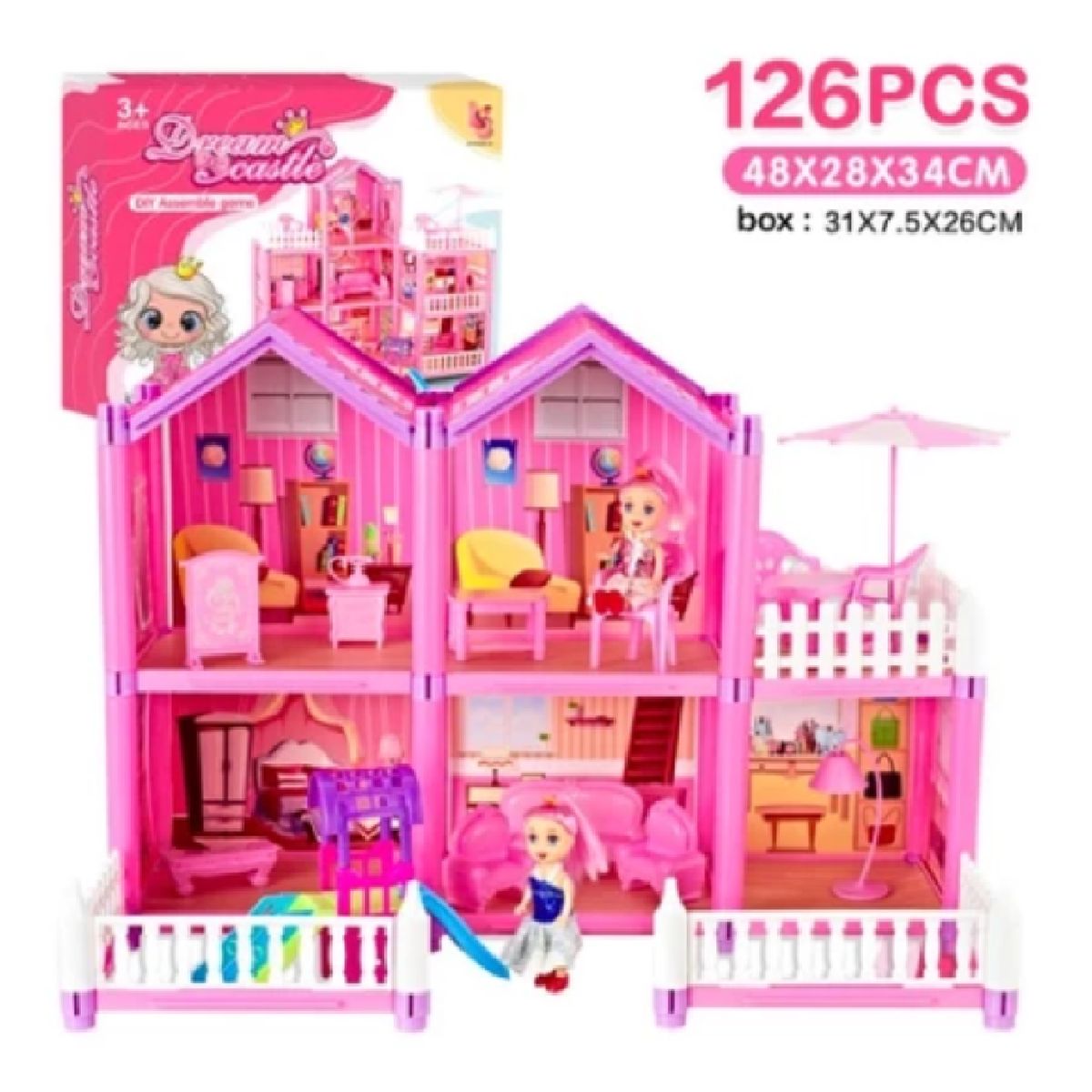 GENERICO - CASA DE MUÑECAS ARMABLE ROSA DE DOBLE PISO DSJ55