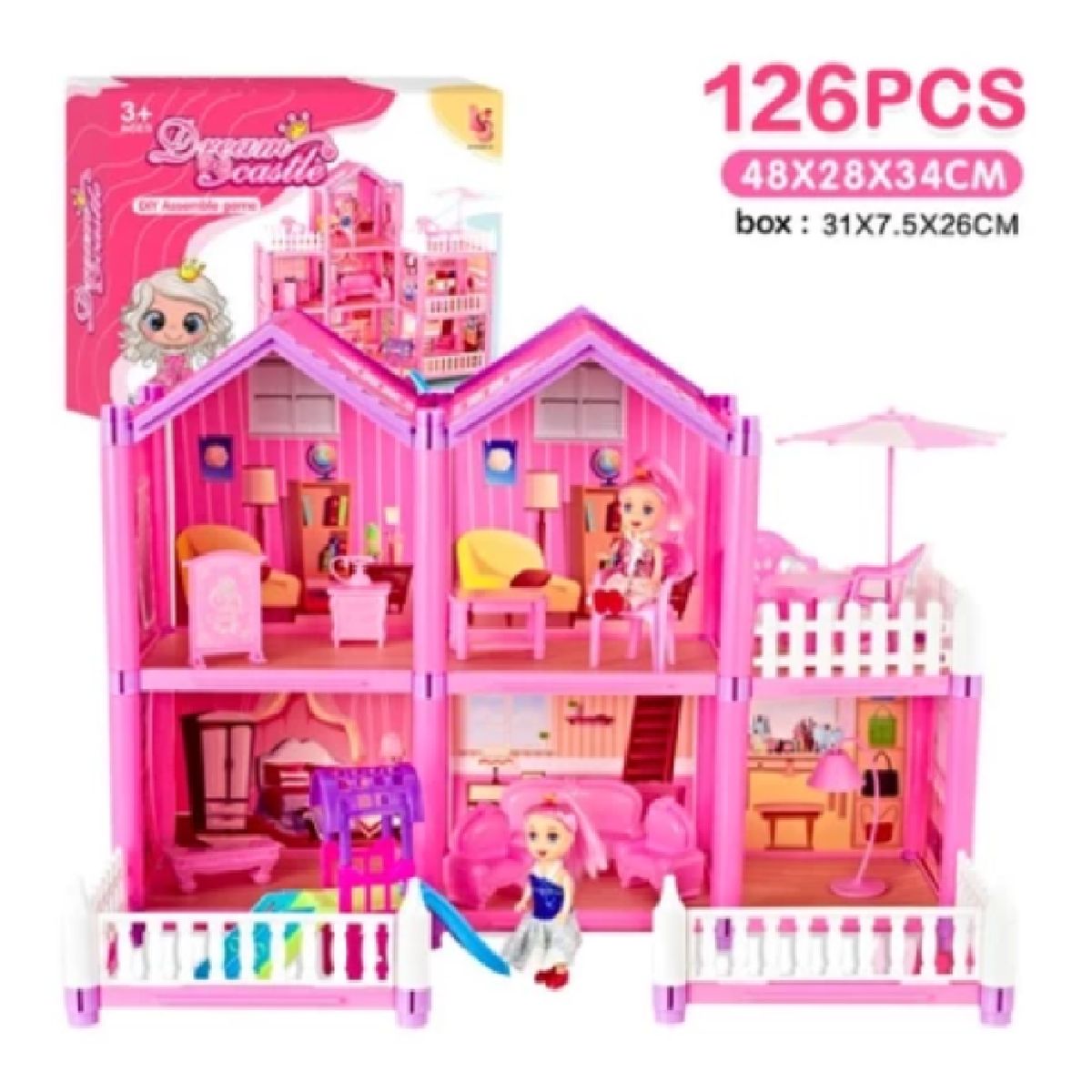 GENERICO - CASA DE MUÑECAS ARMABLE ROSA DE DOBLE PISO DSJ55