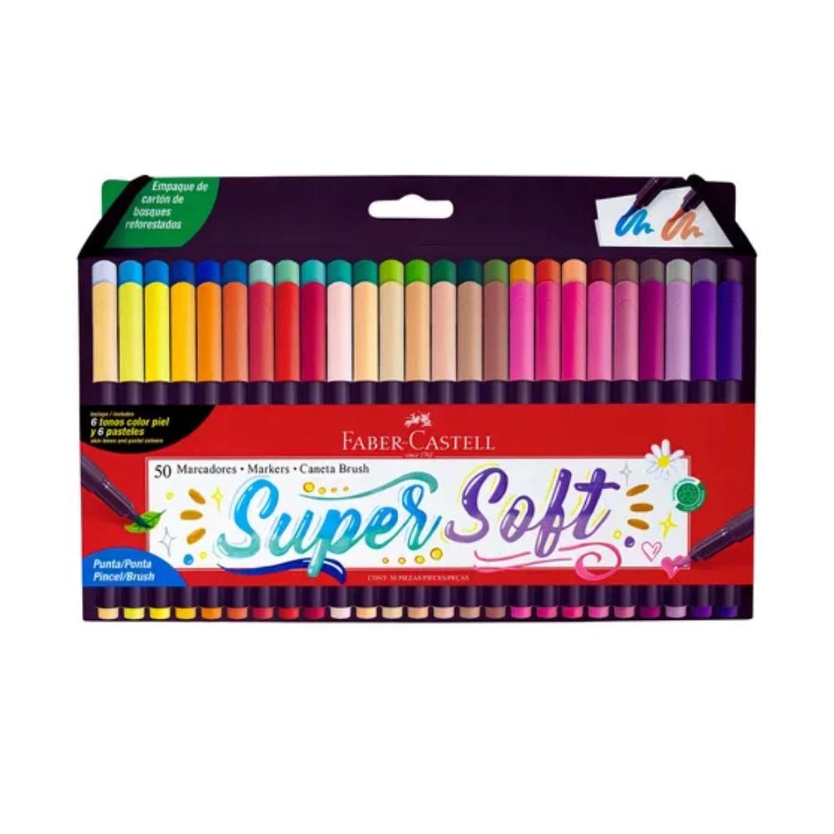 FABER CASTELL - Marcadores Punta Pincel Supersoft Caja X 50 Faber Castell