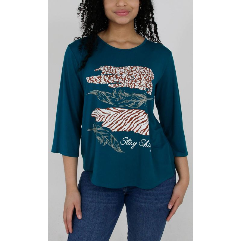 L Y H - Camiseta Para Mujer Manga 34 Khaki Oscuro Marca L&H