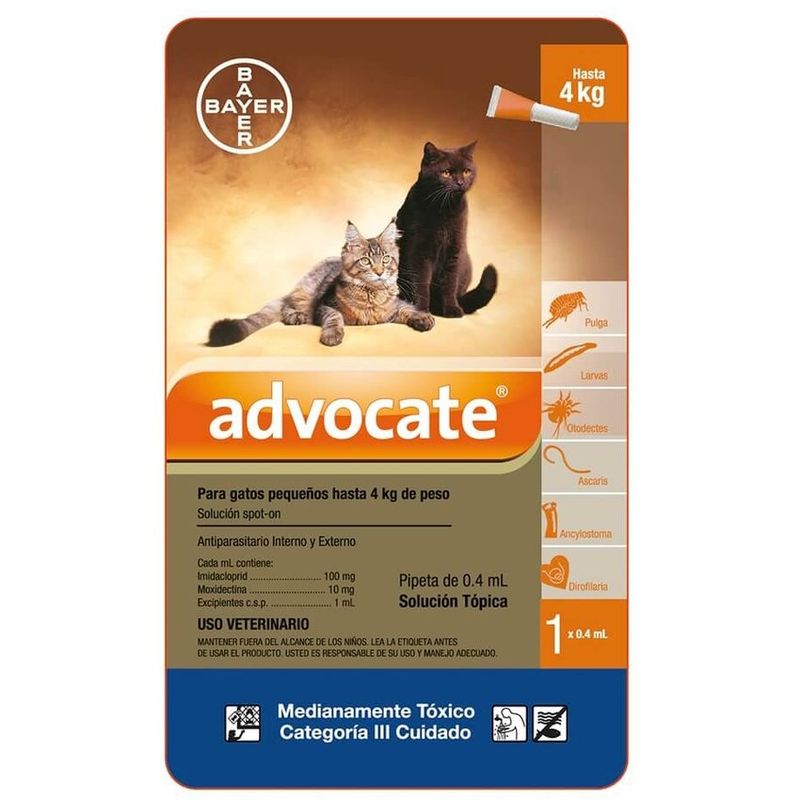 BOEHRINGER INGELHEIM - Advocate Antiparasitario Gatos Hasta 4Kg Pipeta 04Ml