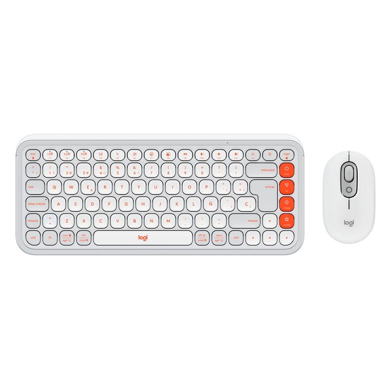 LOGITECH - Combo Teclado y Mouse Logitech Pop Icon Blanco y naranja