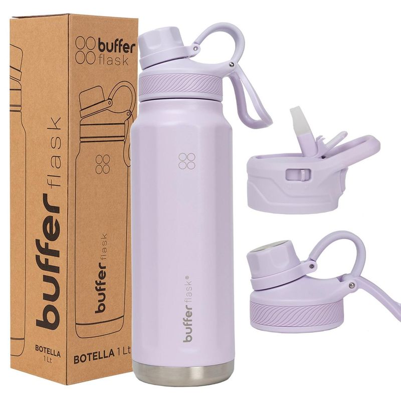 BUFFER FLASK - Termo Botella Termica Agua Acero Inox Buffer 1L + tapas - Lavanda