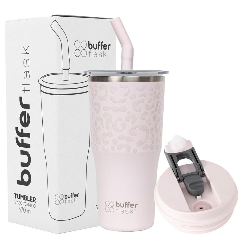 BUFFER FLASK - Mug Vaso Termo AguaCafe 570 Acero Inox+Tapas - Rosa
