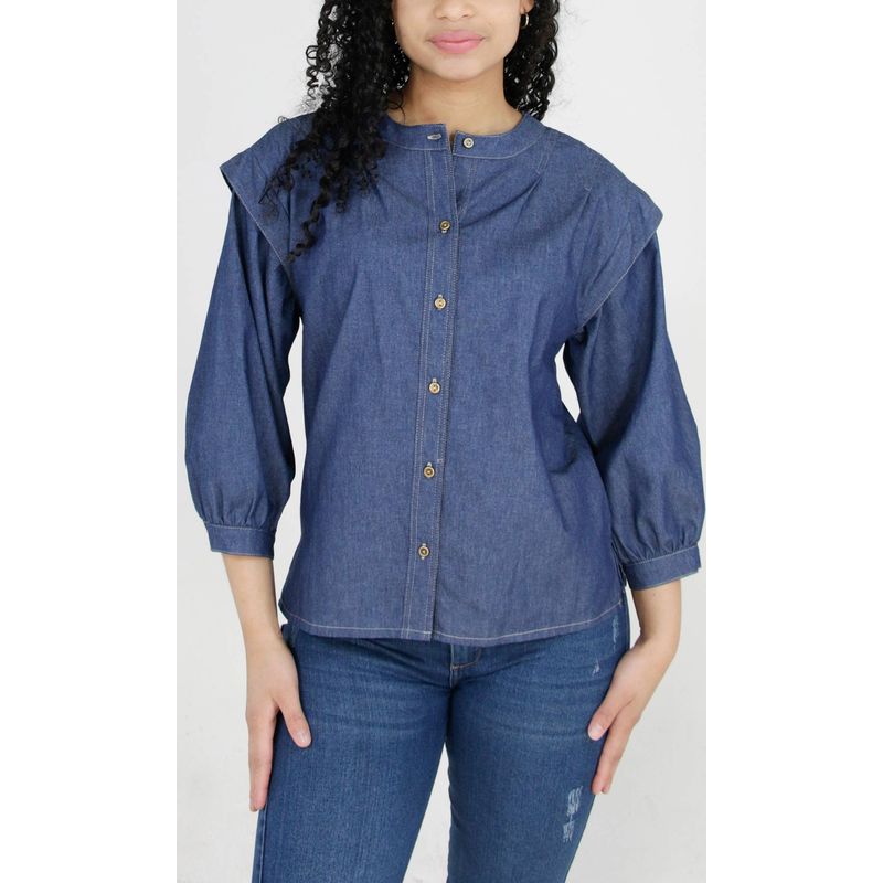 L Y H - Blusa Para Mujer Manga 34 Azul Marca L&H