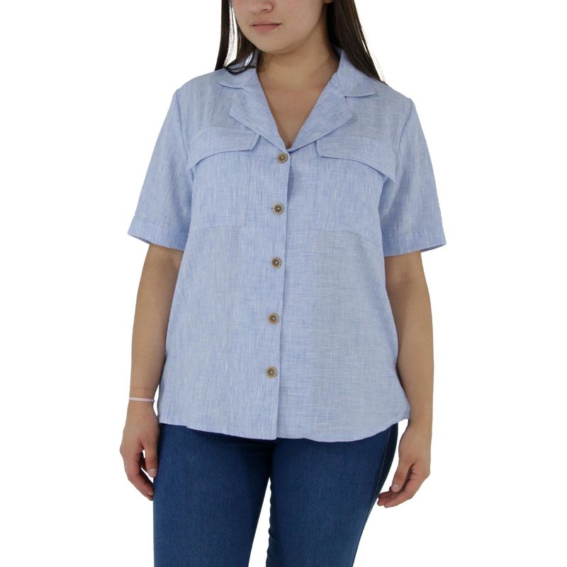 L Y H - Blusa Para Mujer Manga Corta Azul Marca L&H