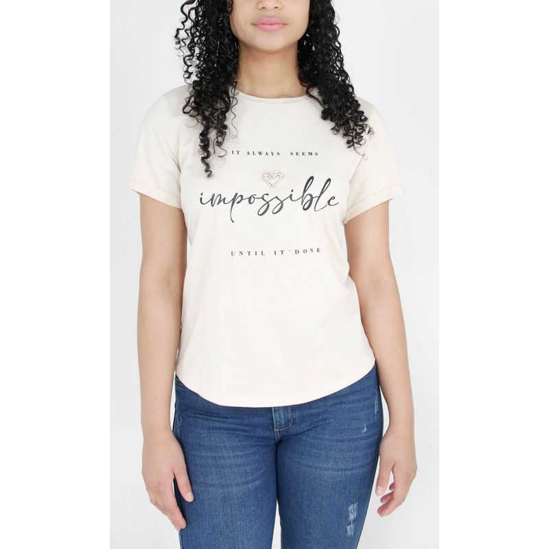 L Y H - Camiseta Para Mujer Manga Corta Beige Marca L&H